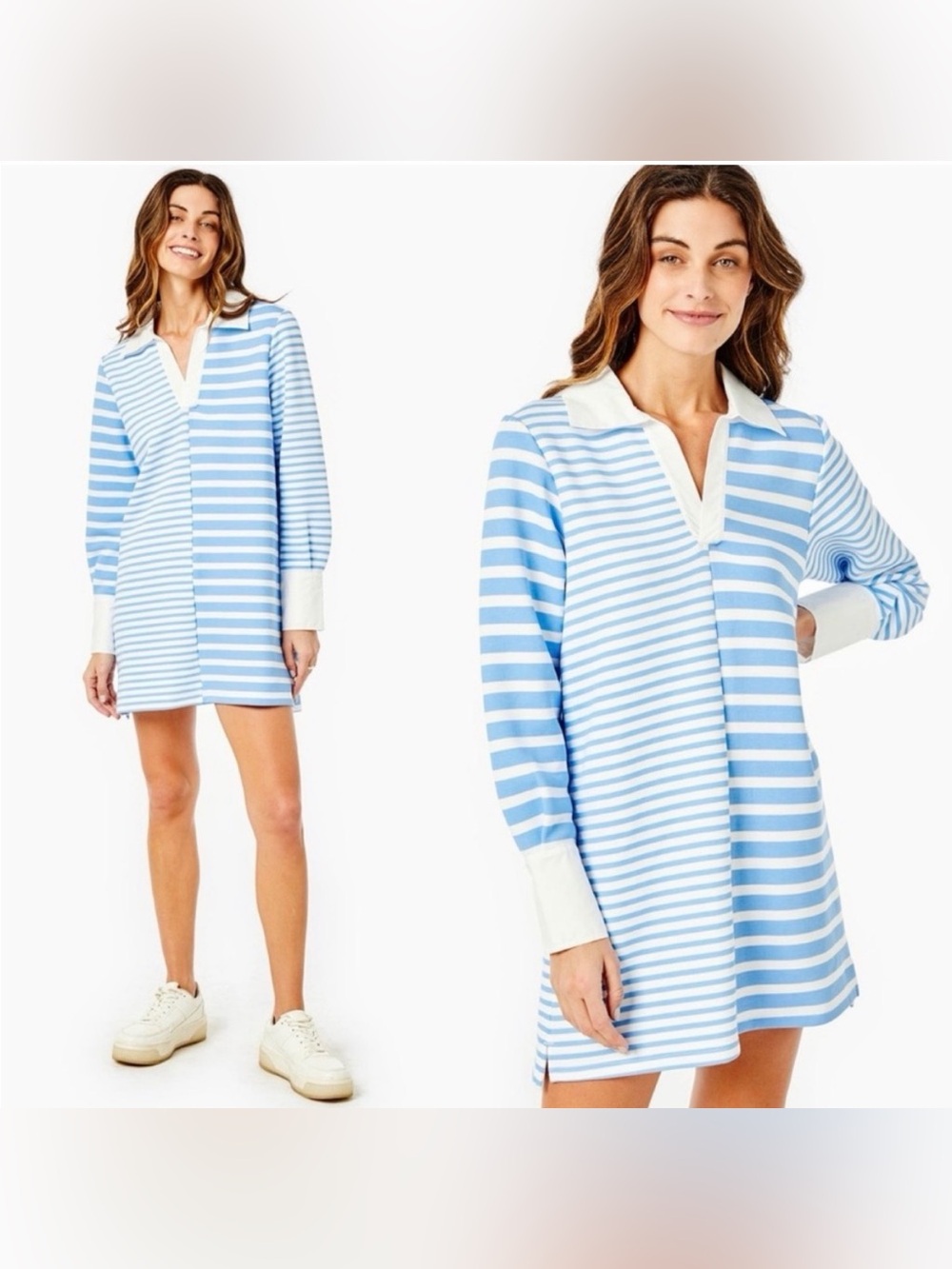 ADDISON BAY Easy Rugby Blue Striped Shift Polo Style Dress Womens LARGE NEW NWOT